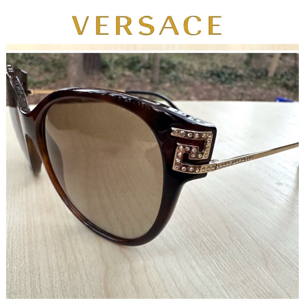 VERSACE sunglasses for women NIB with case Havana & gold cateye LUXURY GLAMOUR